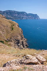 Image showing Summer view seacoast. Sudak beach. Black Sea, Ukraine