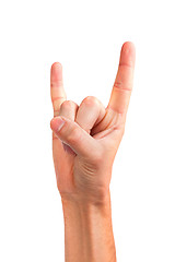 Image showing A man's hand giving the Rock and Roll sign