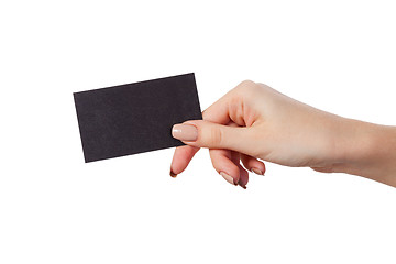 Image showing Businesswoman's hand holding blank business card