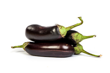 Image showing Three large eggplant, over white background