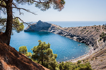 Image showing Summer view seacoast. Sudak beach. Black Sea, Ukraine