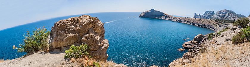 Image showing Summer view seacoast. Sudak beach. Black Sea, Ukraine