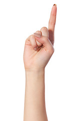 Image showing Woman index finger on a white background