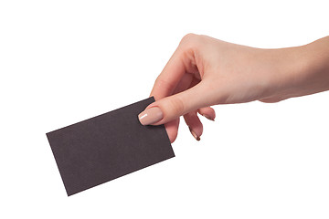 Image showing Businesswoman's hand holding blank business card