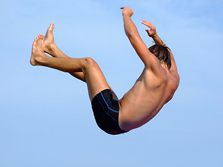 Image showing The falling guy on a background of the blue sky