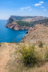 Image showing Summer view seacoast. Sudak beach. Black Sea, Ukraine