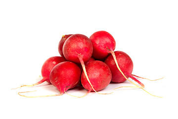 Image showing A bunch of fresh radishes isolated on white