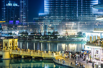 Image showing View on Burj Khalifa and Dubai Mall, Dubai, UAE, at night