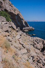 Image showing Summer view seacoast. Sudak beach. Black Sea, Ukraine