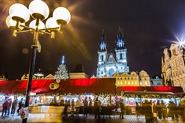 Image showing The Old Town Square at winter night in the center of Prague City