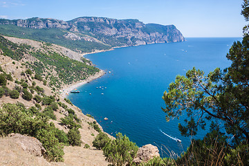 Image showing Summer view seacoast. Sudak beach. Black Sea, Ukraine