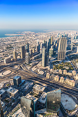 Image showing Dubai downtown. East, United Arab Emirates architecture. Aerial 