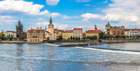 Image showing Karlov or charles bridge and river Vltava in Prague in summer