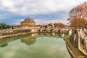 Image showing Sant Angelo Castle and Bridge in Rome, Italia.