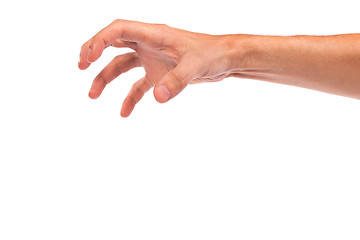 Image showing Male hand reaching for something on white