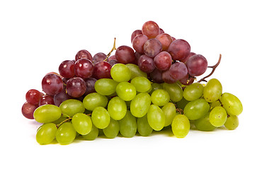 Image showing Bunch of White and Red Grapes laying isolated