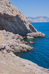 Image showing Summer view seacoast. Sudak beach. Black Sea, Ukraine