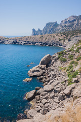 Image showing Summer view seacoast. Sudak beach. Black Sea, Ukraine