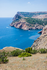 Image showing Summer view seacoast. Sudak beach. Black Sea, Ukraine