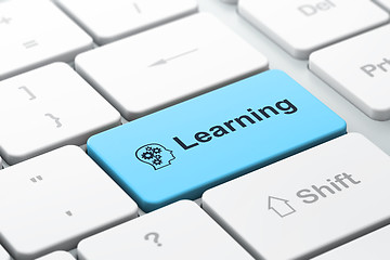 Image showing Education concept: Head With Gears and Learning on computer keyb