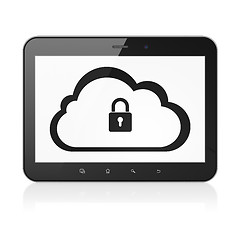 Image showing Cloud networking concept: Cloud With Padlock on tablet pc comput