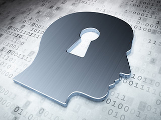 Image showing Data concept: Silver Head With Keyhole on digital background