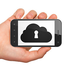 Image showing Cloud networking concept: Cloud With Keyhole on smartphone
