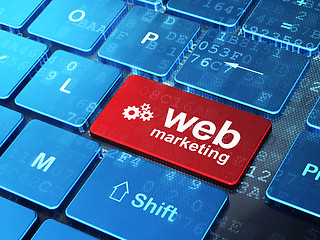 Image showing Web design concept: Gears and Web Marketing on computer keyboard
