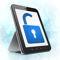 Image showing Safety concept: Opened Padlock on tablet