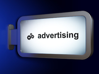 Image showing Marketing concept: Advertising and Gears on billboard background