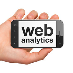 Image showing SEO web development concept: Web Analytics on smartphone