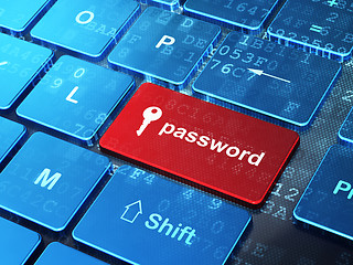 Image showing Safety concept: Key and Password on computer keyboard background