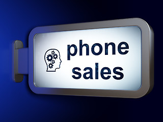 Image showing Marketing concept: Phone Sales and Head With Gears on billboard