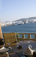 Image showing harbor view from greek island restaurant