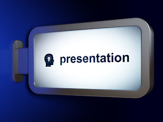 Image showing Advertising concept: Presentation and Head With Light Bulb on bi