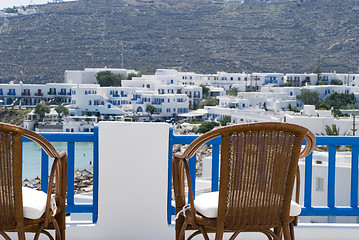 Image showing view from hotel suite of greek island beach