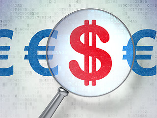 Image showing Currency concept: Dollar And Euro with optical glass on digital