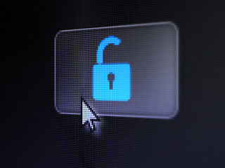 Image showing Privacy concept: Opened Padlock on digital button background