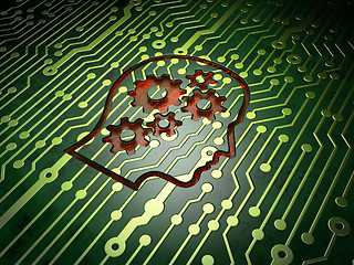 Image showing Education concept: Head With Gears on circuit board background