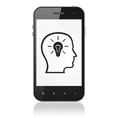 Image showing Education concept: Head With Lightbulb on smartphone