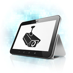 Image showing Privacy concept: Cctv Camera on tablet pc computer