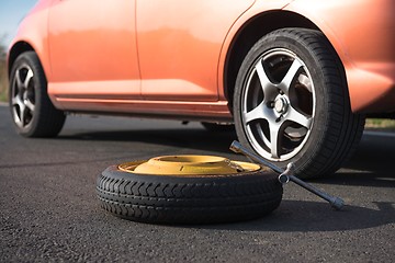 Image showing Emergency tyre on the road