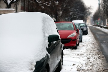 Image showing Cars covered in snow after blizzard