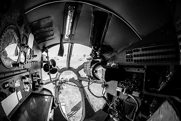 Image showing Interior of an old aircraft with control panel