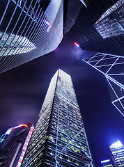 Image showing Skyscraper in Hong Kong from low angle at night
