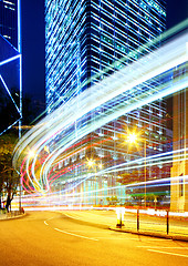 Image showing Busy traffic in Hong Kong at night