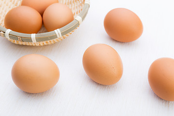 Image showing Brown egg in basket isolated on white