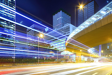 Image showing Fast moving car light in Hong Kong