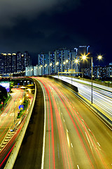 Image showing Cityscape with highway at night