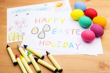 Image showing Children drawing and ester egg